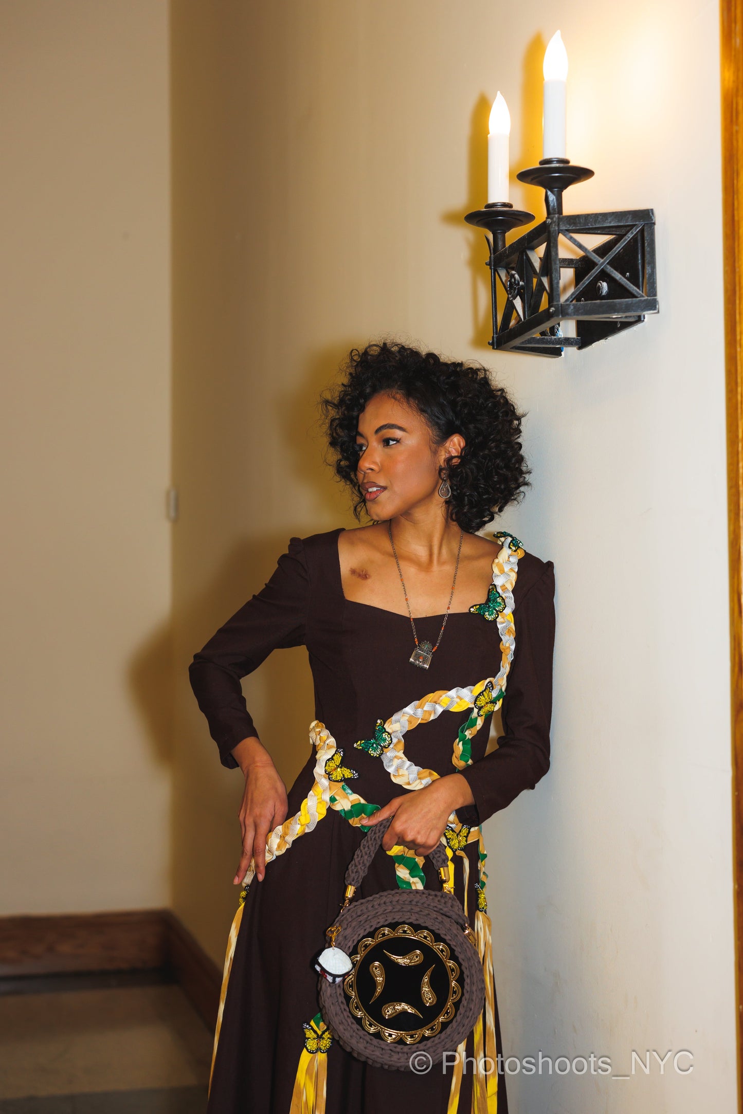 Almond Acrylic Canteen Purse in Brown