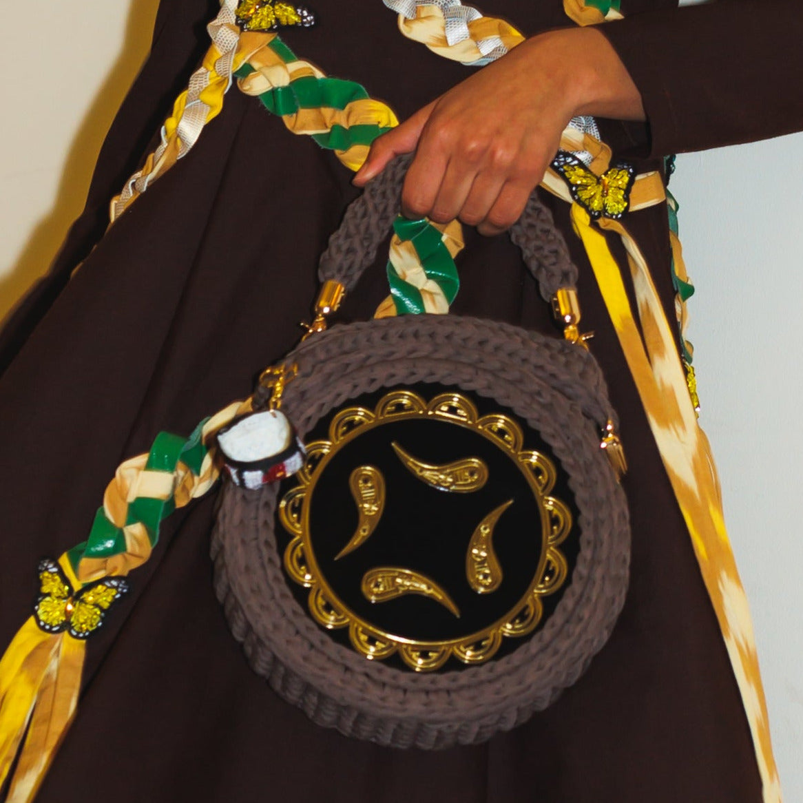 Almond Acrylic Canteen Purse in Brown
