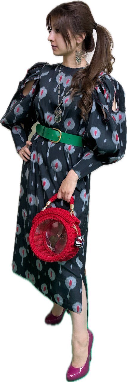 Black Silky Dress with Uzbek Patterns
