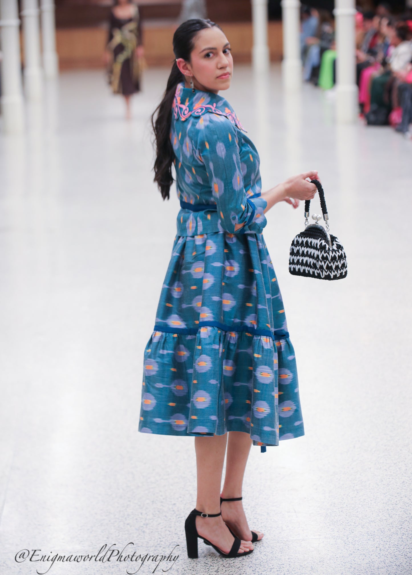 Blue Silky Set with Uzbek Patterns