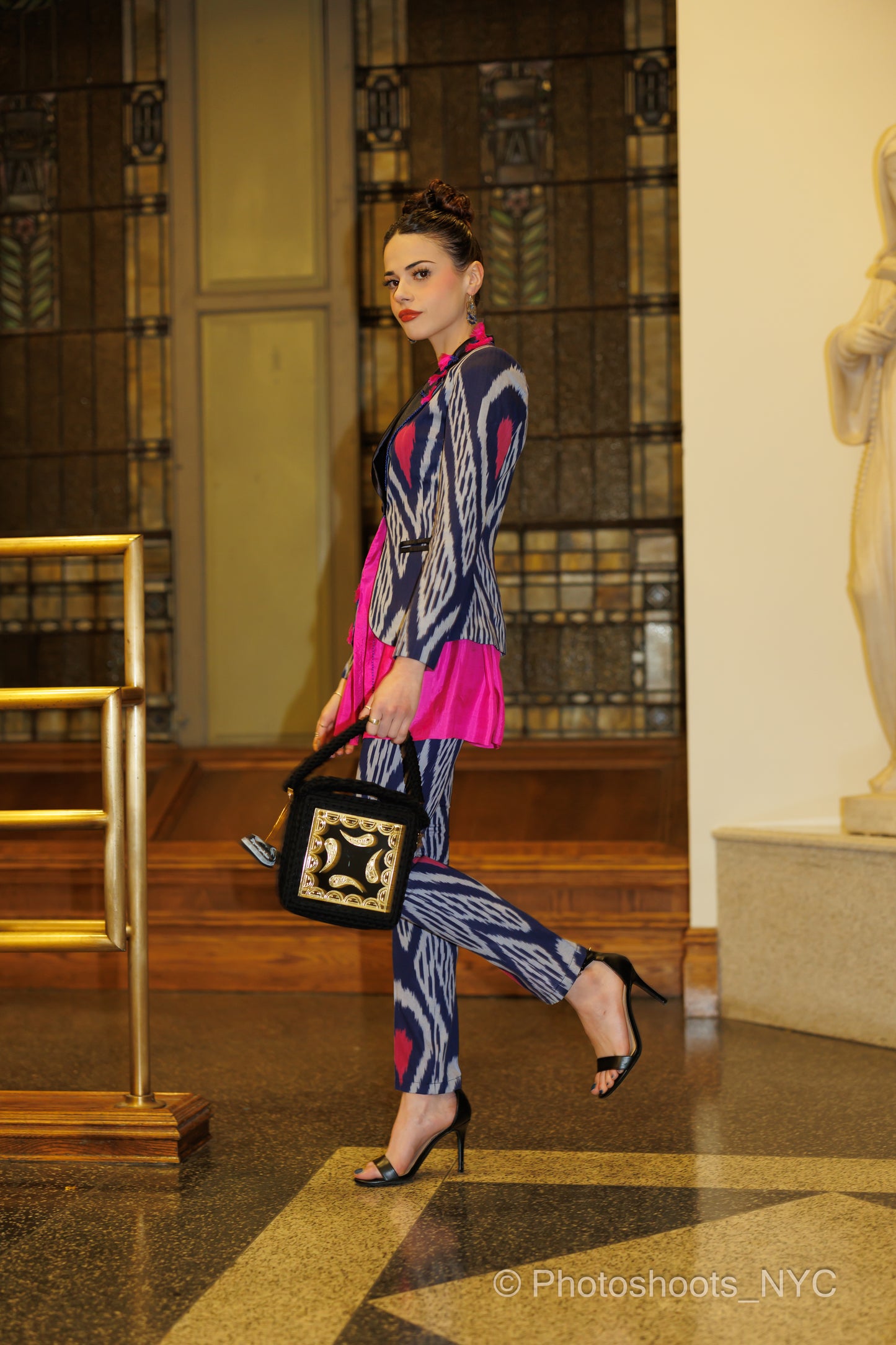 Navy Fuchsia Silk Set