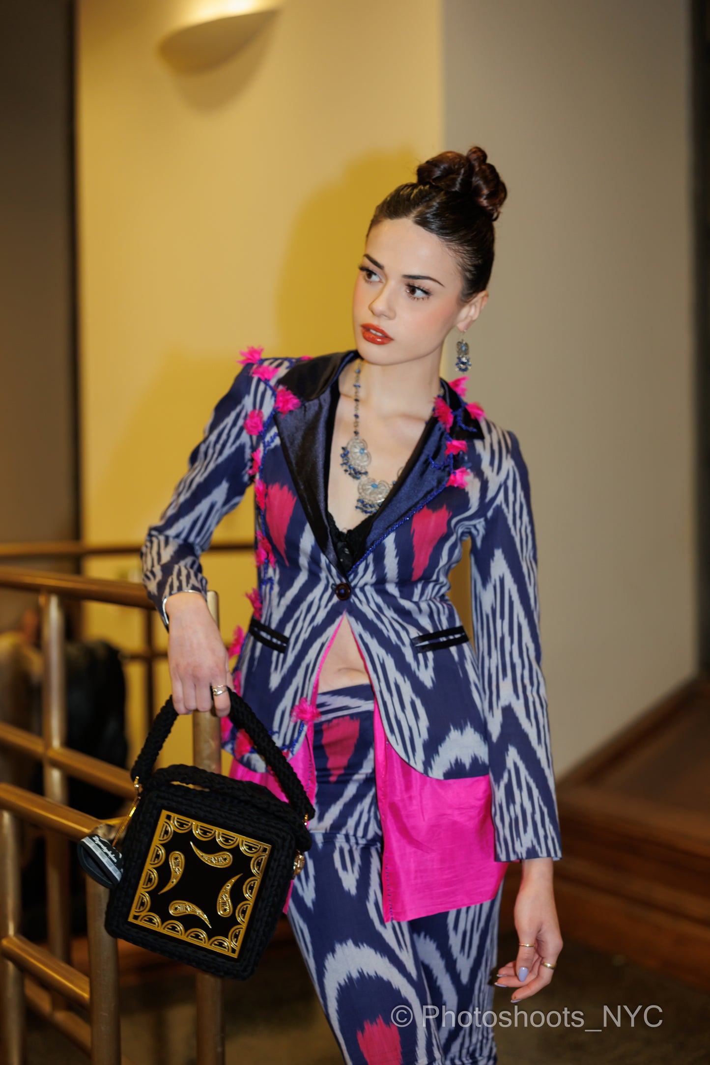 Navy Fuchsia Silk Set