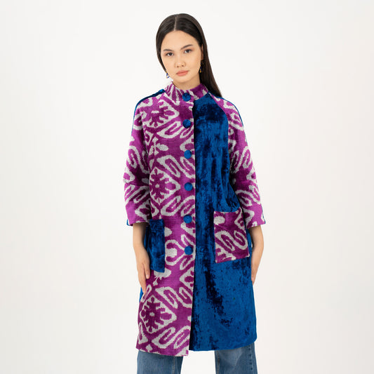 Navy Jacket with Harmonious Combination Patterns