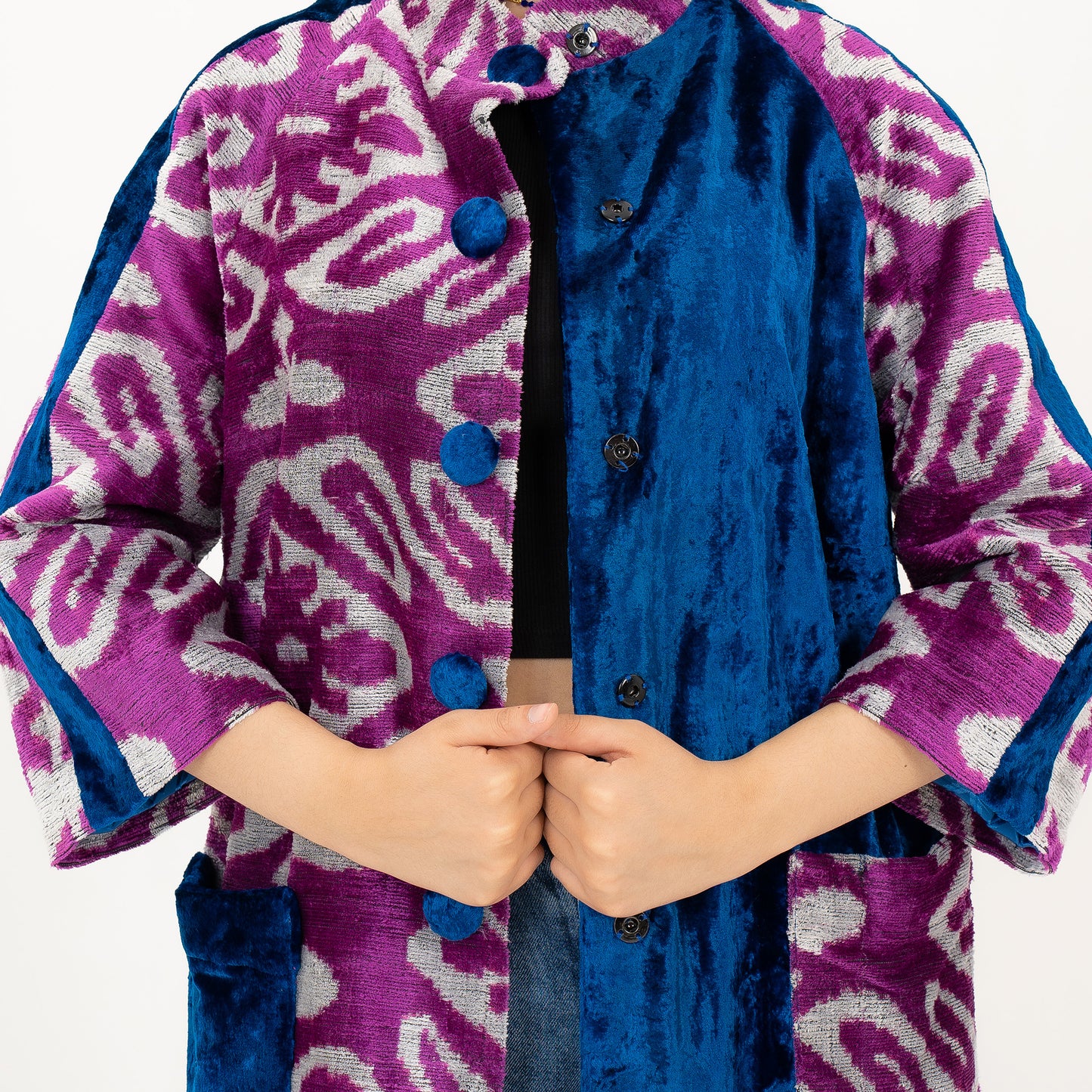 Navy Jacket with Harmonious Combination Patterns